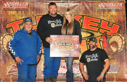 Dan Myrick wrapped up the CVMS Mini Stock title ahead of Greg Baronian (left) and Ryan Doglione (right).